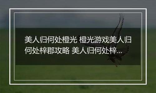 美人归何处橙光 橙光游戏美人归何处梓郡攻略 美人归何处梓郡攻略