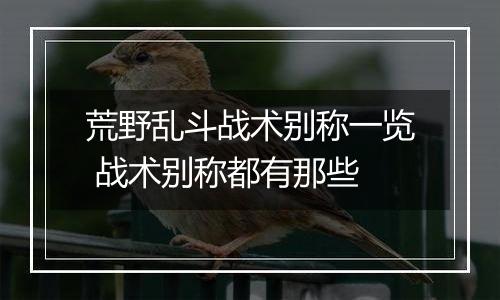 荒野乱斗战术别称一览 战术别称都有那些