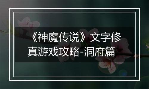 《神魔传说》文字修真游戏攻略-洞府篇