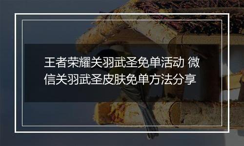 王者荣耀关羽武圣免单活动 微信关羽武圣皮肤免单方法分享