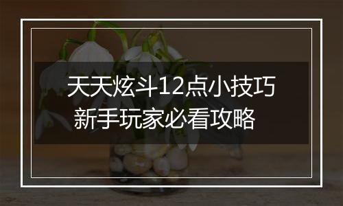 天天炫斗12点小技巧 新手玩家必看攻略