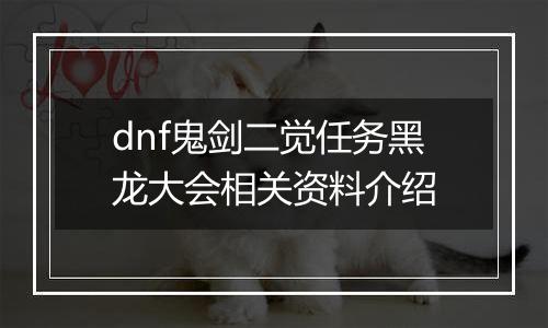 dnf鬼剑二觉任务黑龙大会相关资料介绍