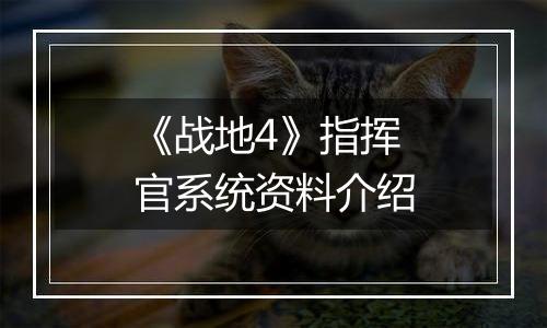 《战地4》指挥官系统资料介绍