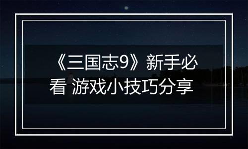 《三国志9》新手必看 游戏小技巧分享