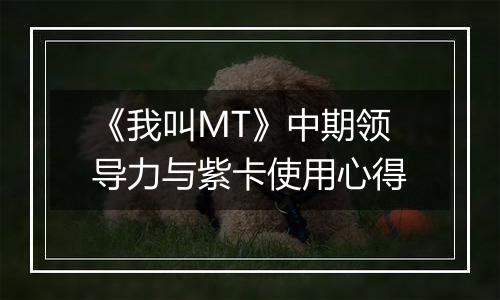 《我叫MT》中期领导力与紫卡使用心得