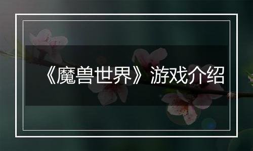 《魔兽世界》游戏介绍