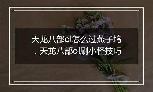 天龙八部ol怎么过燕子坞，天龙八部ol刷小怪技巧