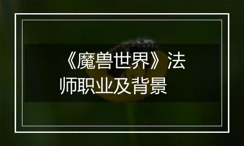 《魔兽世界》法师职业及背景