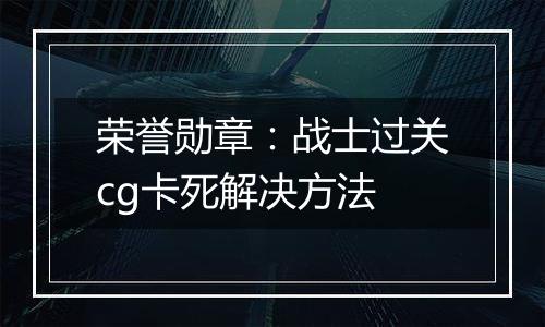 荣誉勋章：战士过关cg卡死解决方法