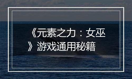 《元素之力：女巫》游戏通用秘籍