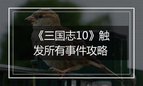 《三国志10》触发所有事件攻略