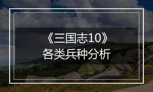 《三国志10》各类兵种分析