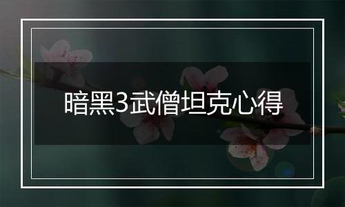 暗黑3武僧坦克心得