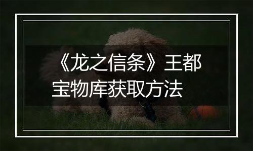 《龙之信条》王都宝物库获取方法