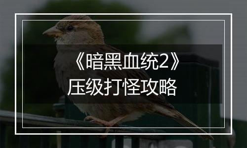《暗黑血统2》压级打怪攻略