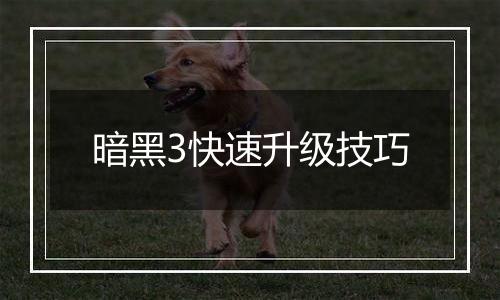 暗黑3快速升级技巧