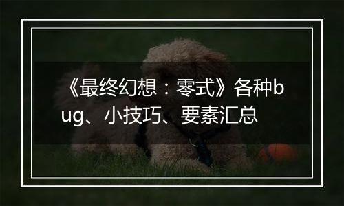 《最终幻想：零式》各种bug、小技巧、要素汇总