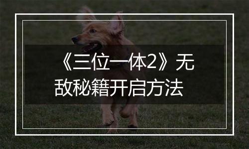 《三位一体2》无敌秘籍开启方法