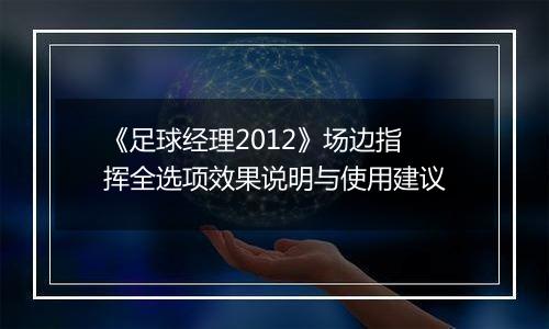 《足球经理2012》场边指挥全选项效果说明与使用建议
