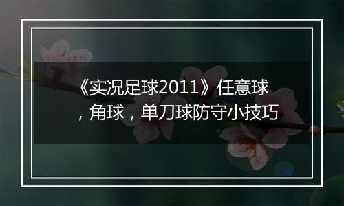 《实况足球2011》任意球，角球，单刀球防守小技巧