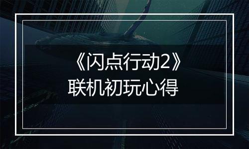 《闪点行动2》联机初玩心得