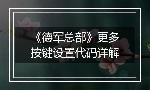 《德军总部》更多按键设置代码详解