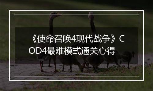 《使命召唤4现代战争》COD4最难模式通关心得