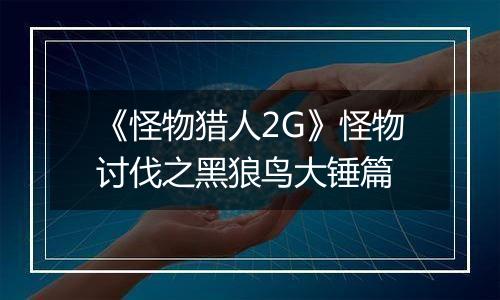 《怪物猎人2G》怪物讨伐之黑狼鸟大锤篇