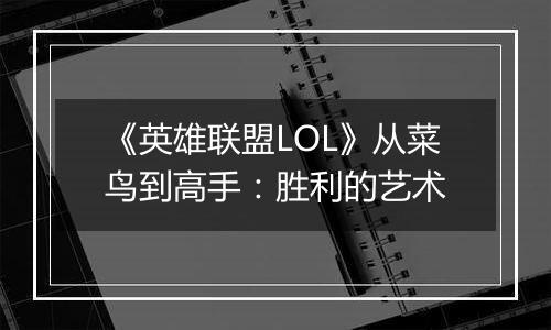 《英雄联盟LOL》从菜鸟到高手：胜利的艺术