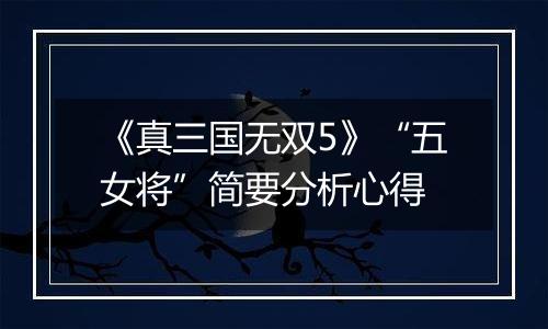《真三国无双5》“五女将”简要分析心得