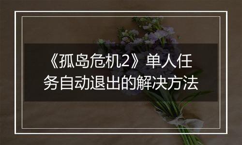 《孤岛危机2》单人任务自动退出的解决方法
