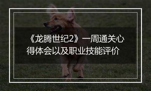 《龙腾世纪2》一周通关心得体会以及职业技能评价