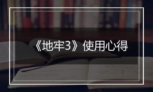 《地牢3》使用心得