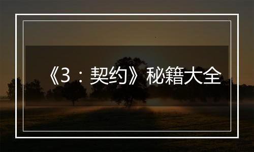 《3：契约》秘籍大全