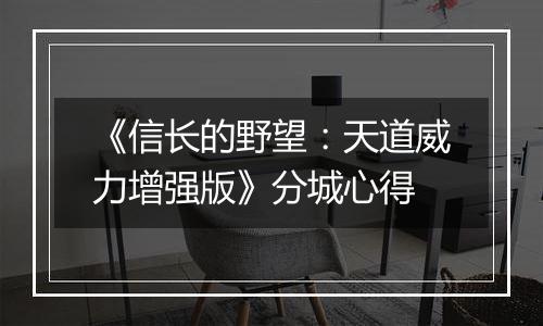 《信长的野望：天道威力增强版》分城心得