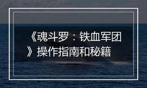 《魂斗罗：铁血军团》操作指南和秘籍