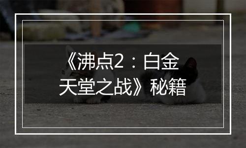 《沸点2：白金天堂之战》秘籍