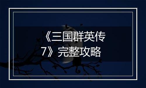 《三国群英传7》完整攻略