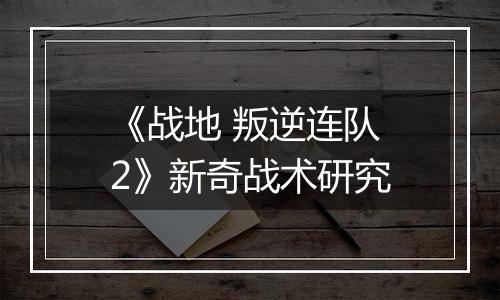 《战地 叛逆连队2》新奇战术研究