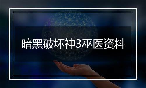 暗黑破坏神3巫医资料