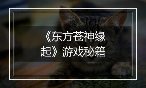 《东方苍神缘起》游戏秘籍