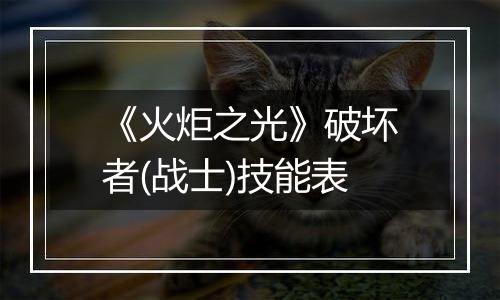 《火炬之光》破坏者(战士)技能表