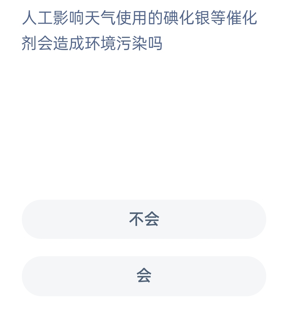 蚂蚁新村12月1日：人工影响天气使用的碘化银等催化剂会造成环境污染吗？
