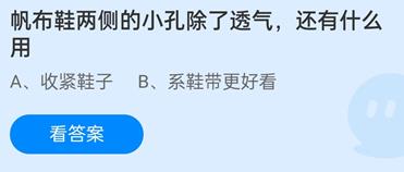 蚂蚁庄园12月23日：帆布鞋两侧的小孔除了透气还有什么用？