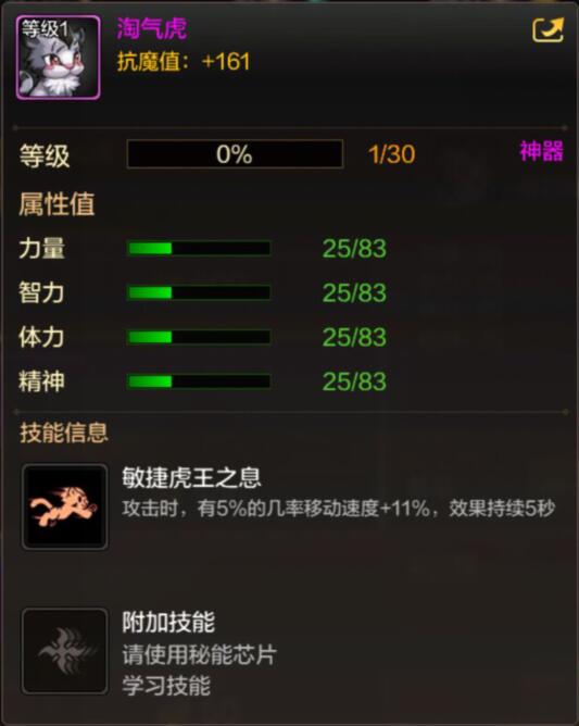 DNF手游宠物淘气虎属性介绍