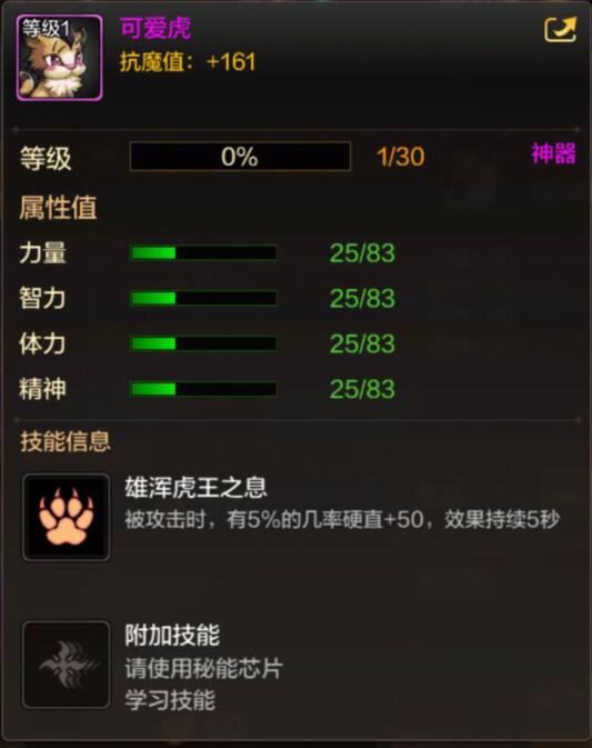 DNF手游宠物可爱虎属性介绍