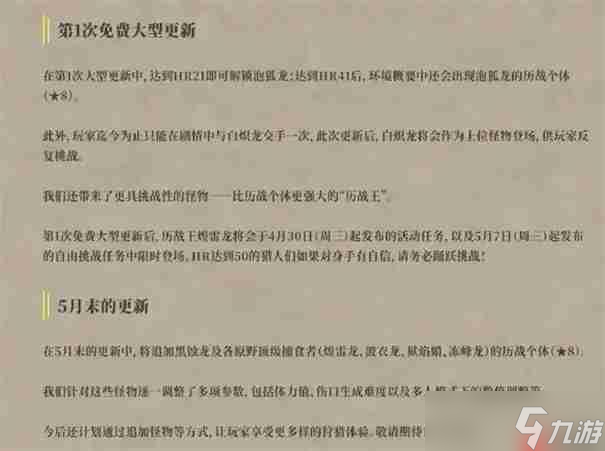 怪物猎人荒野中配什时候更新