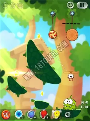割绳子2森林14关攻略,一起割绳子2第14关三星图文攻略