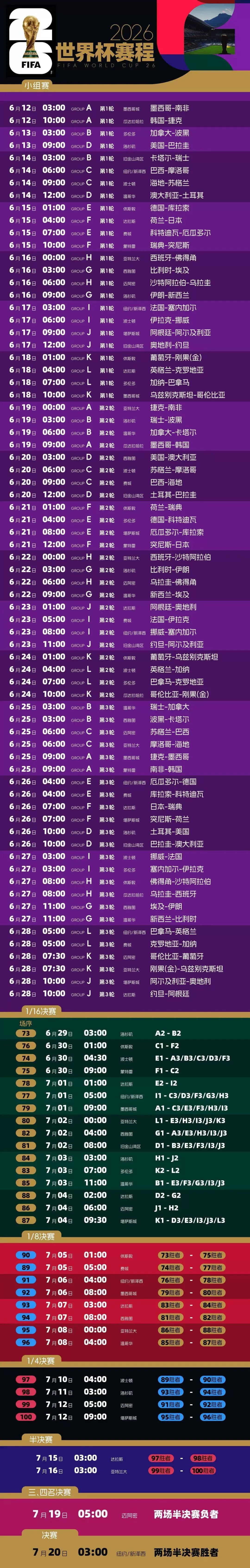 2026年世界杯举办时间 2026年世界杯几月几号