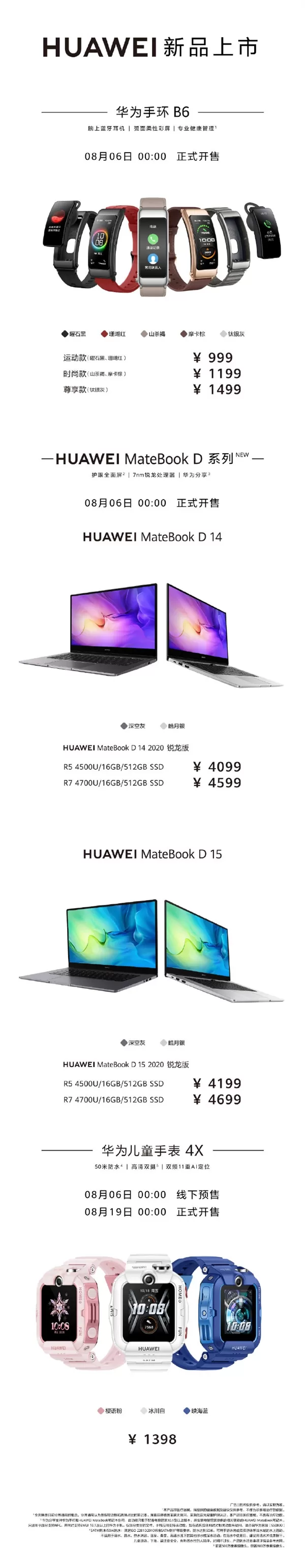 华为4款新品开卖:999元起